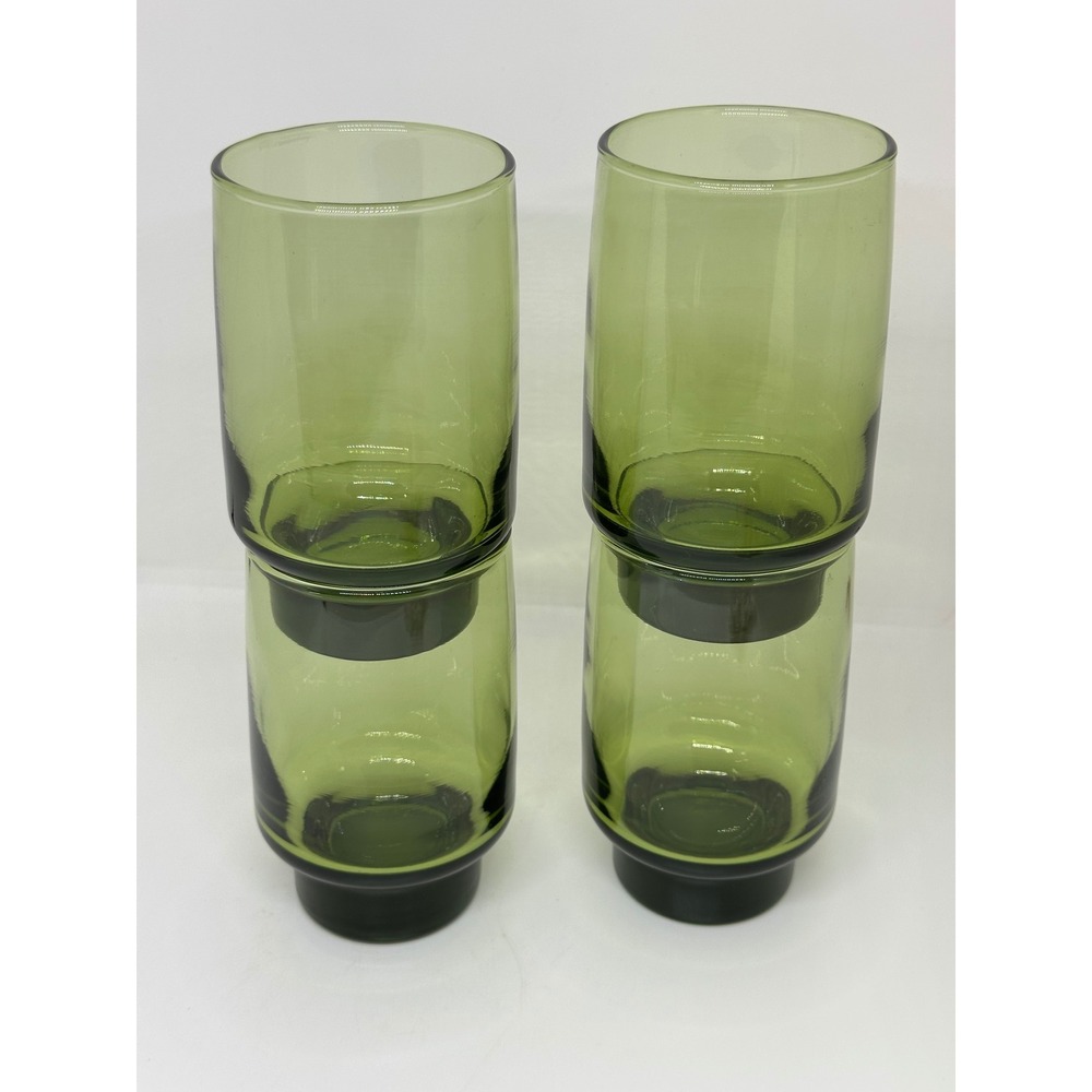VTG Libbey Glass Olive Green Avocado MCM Stacking Pedestal Highball Tumbler Set - Picture 7 of 7